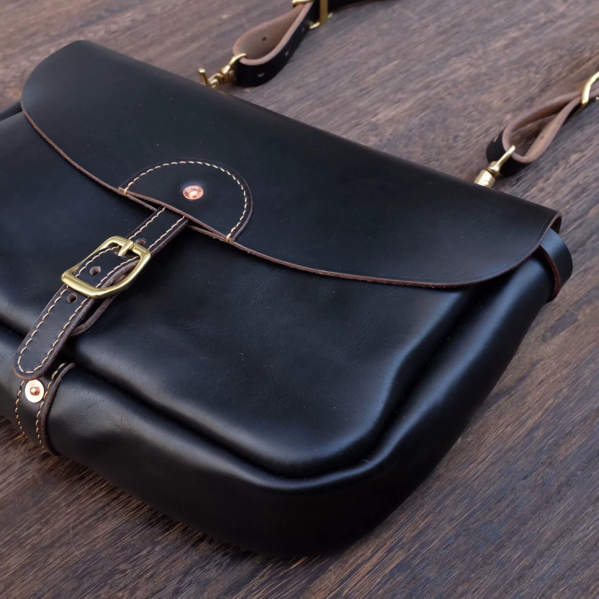 Horween Black Tea Core Leather Messenger Bag