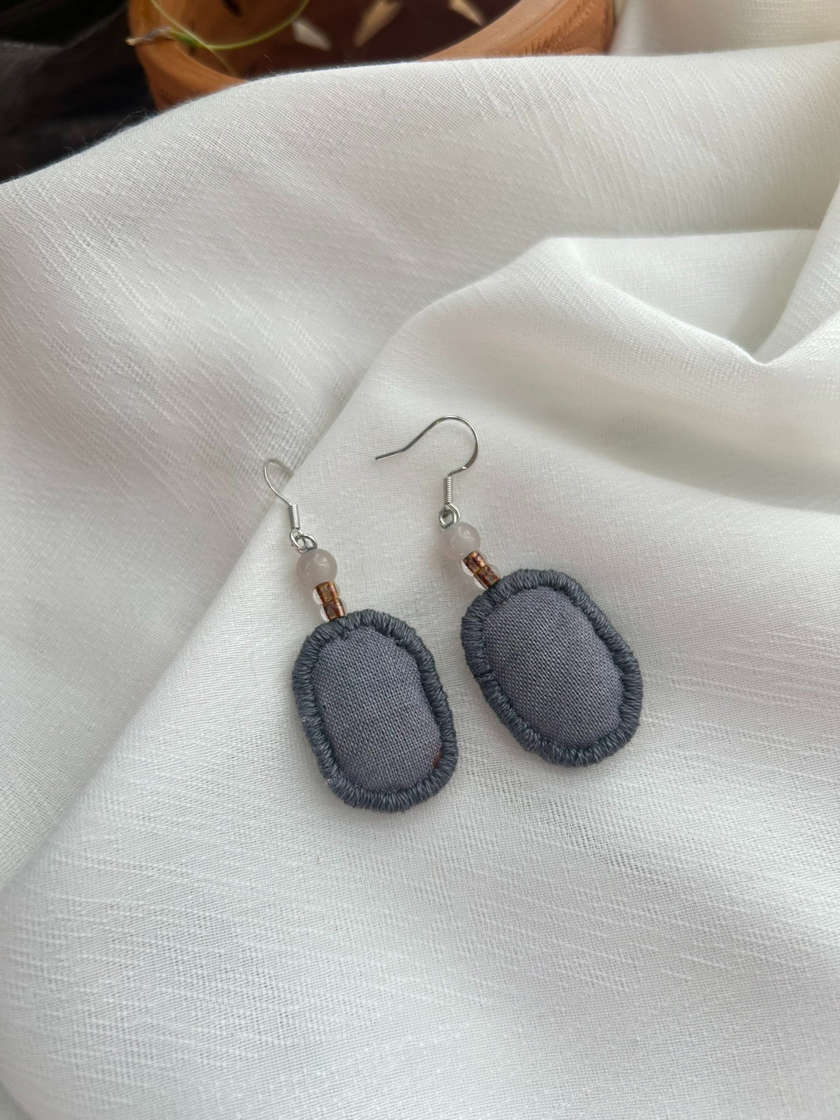 Handmade Fabric Earrings with Bronze Beads