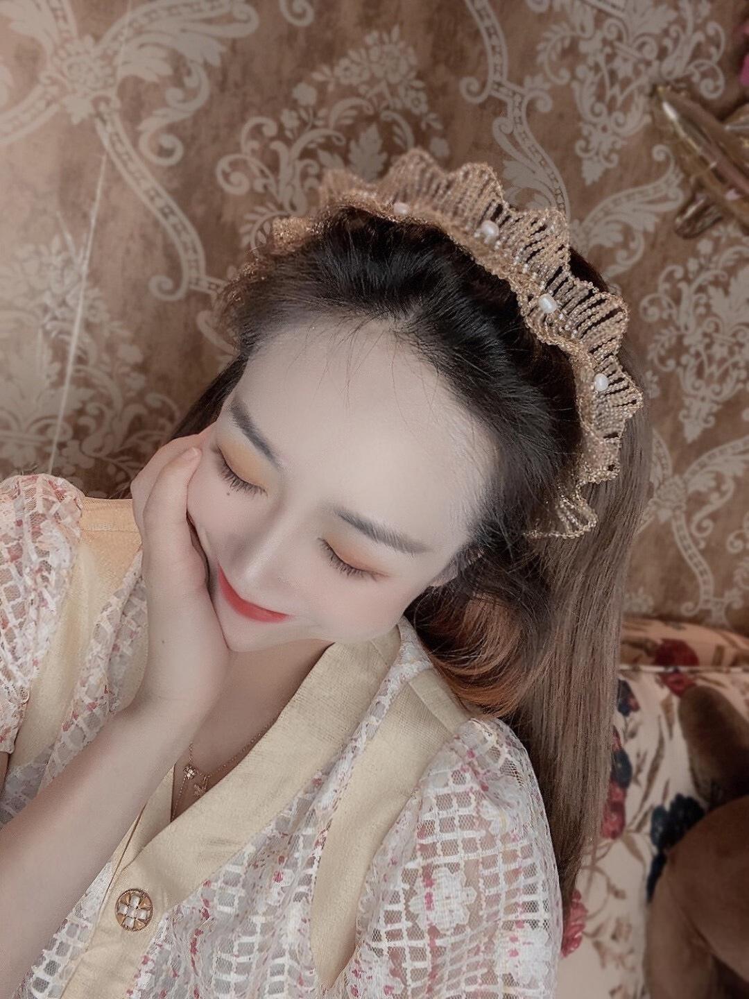 Champagne Beaded Crown Headband with Pearls