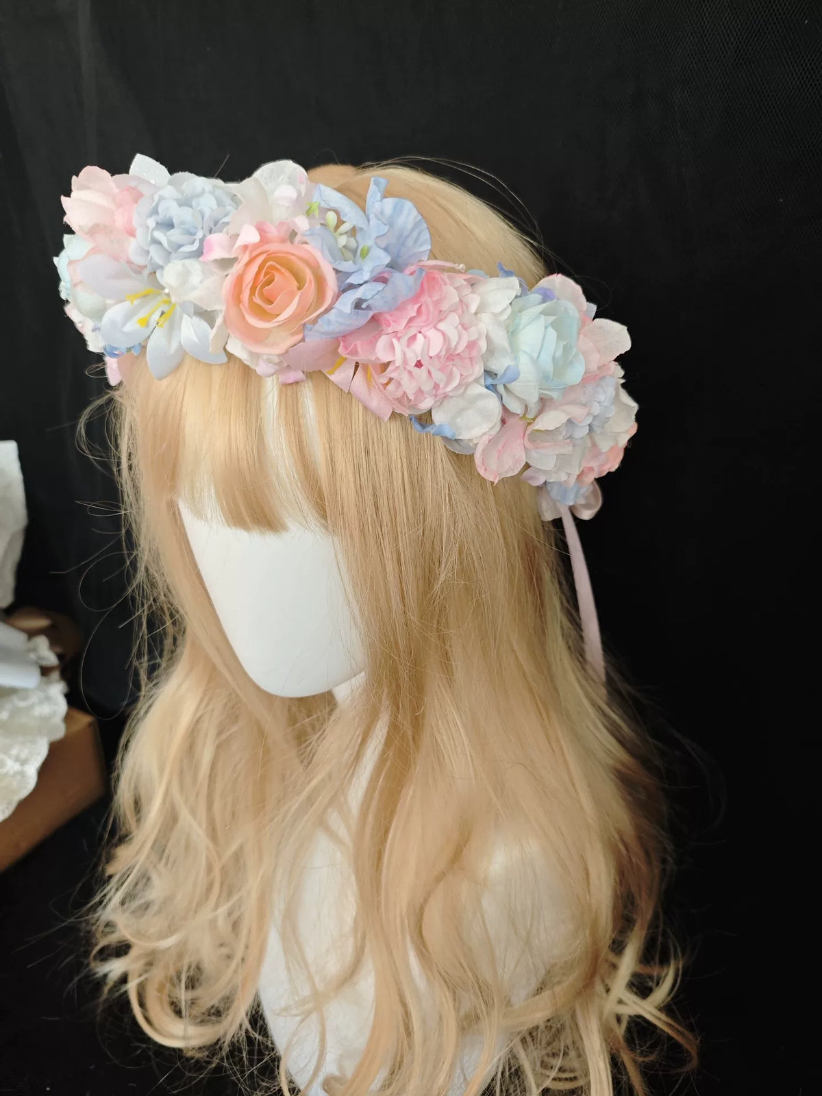 Pastel Blue Pink White Handmade Floral Crown