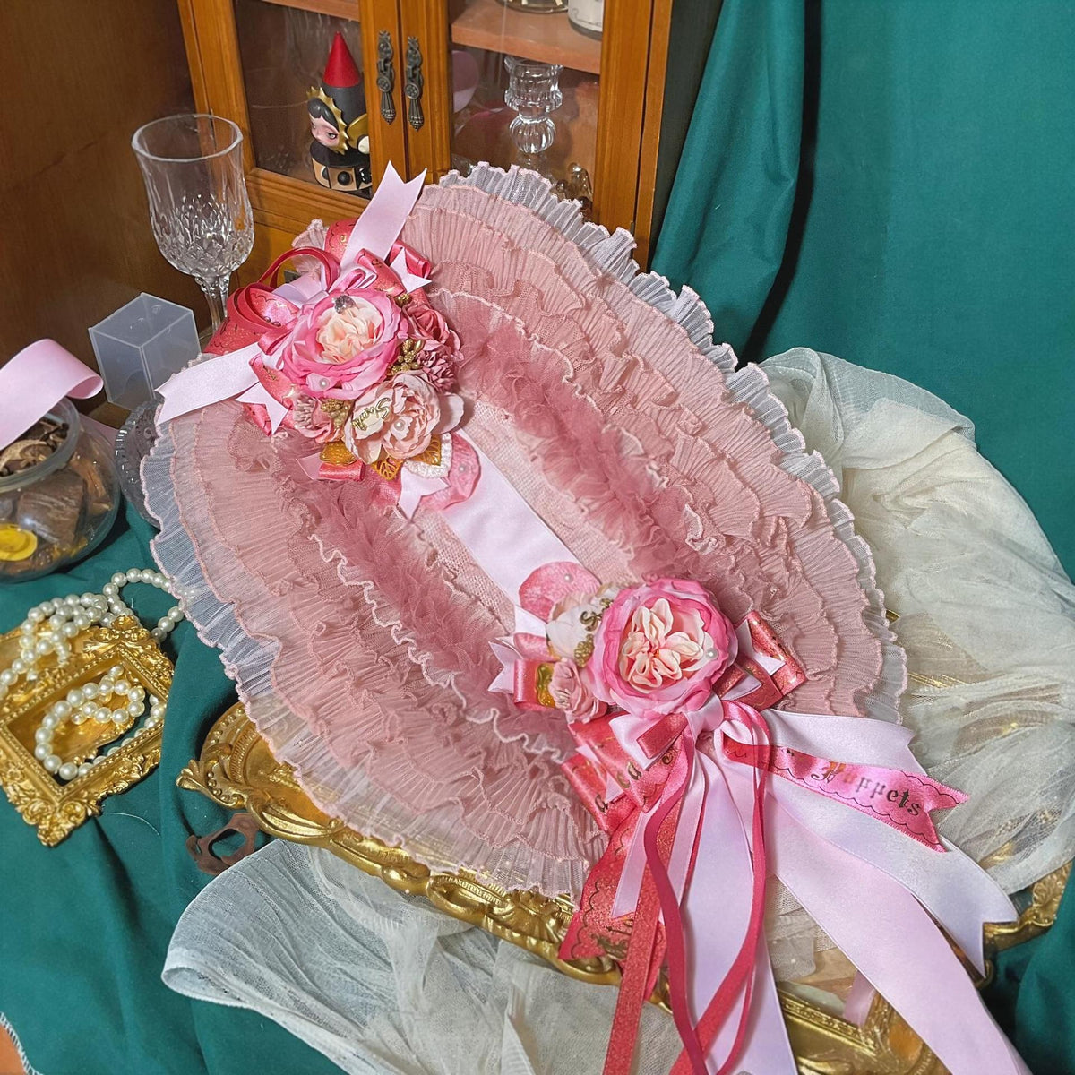 Lolita Straw Bonnet with Pink Lace