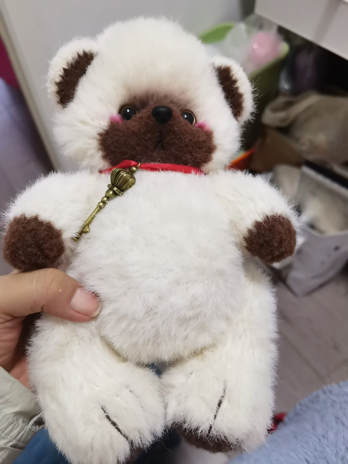 White Faux Fur Knitting Bear Plush