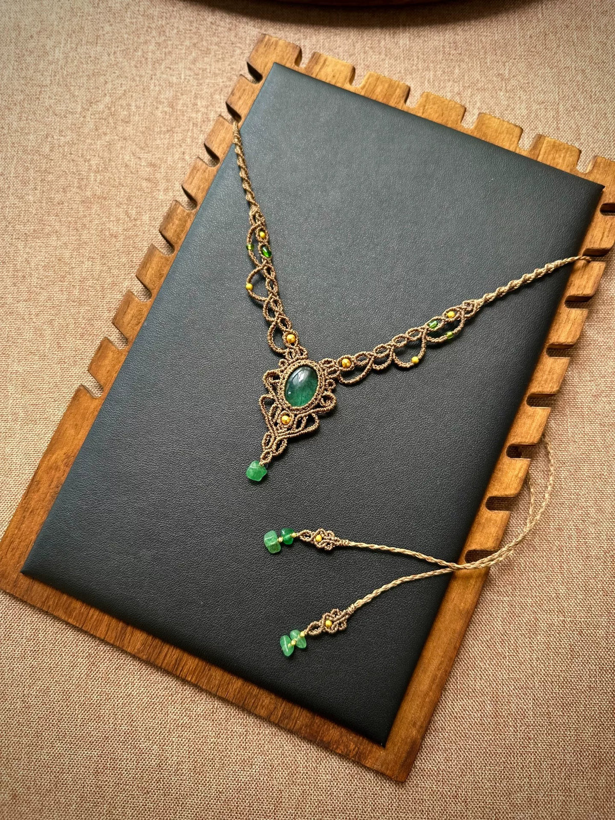 Green Macrame Labradorite Vintage Necklace