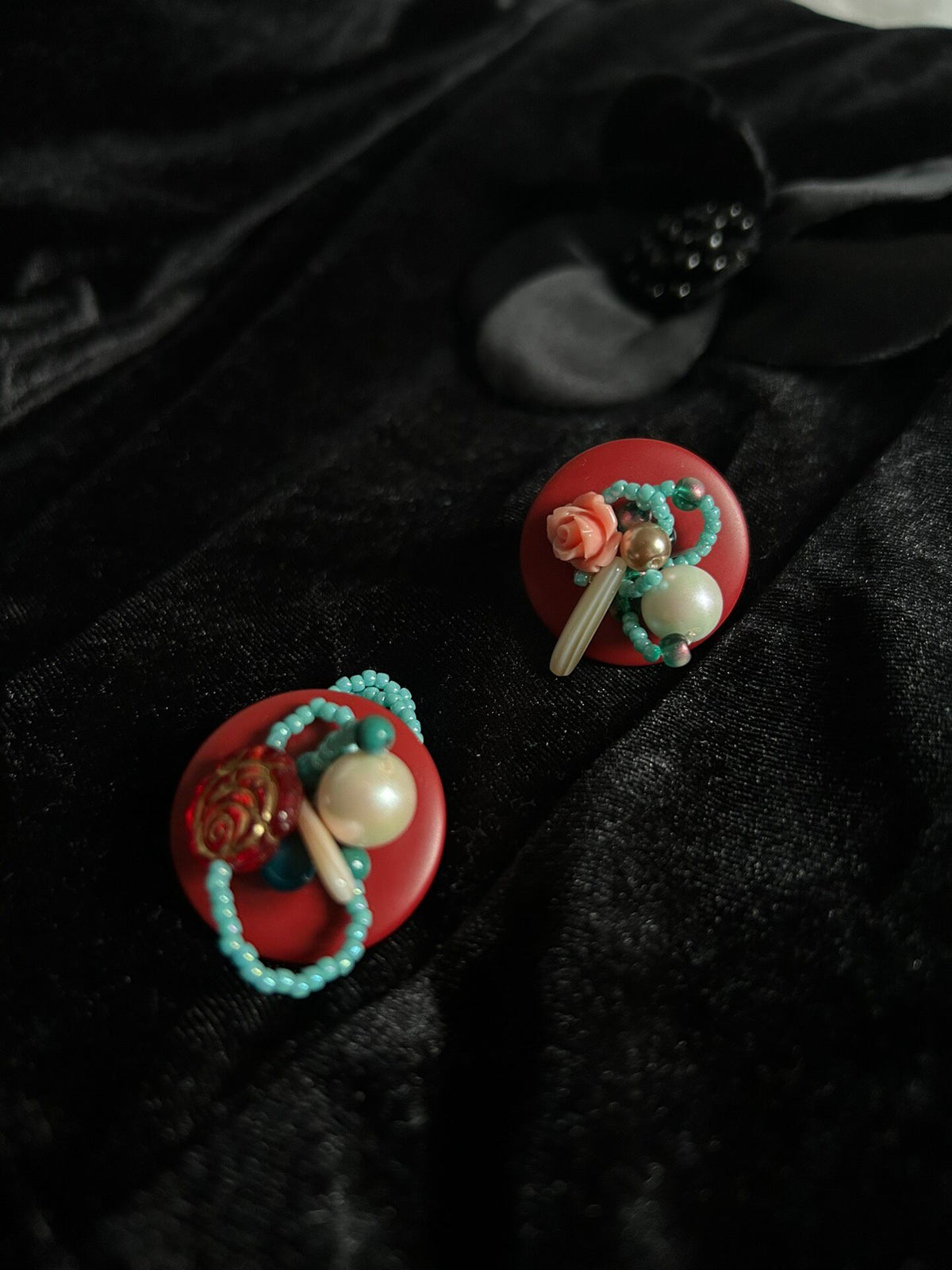 Vintage Button Ring with Shell Pearls