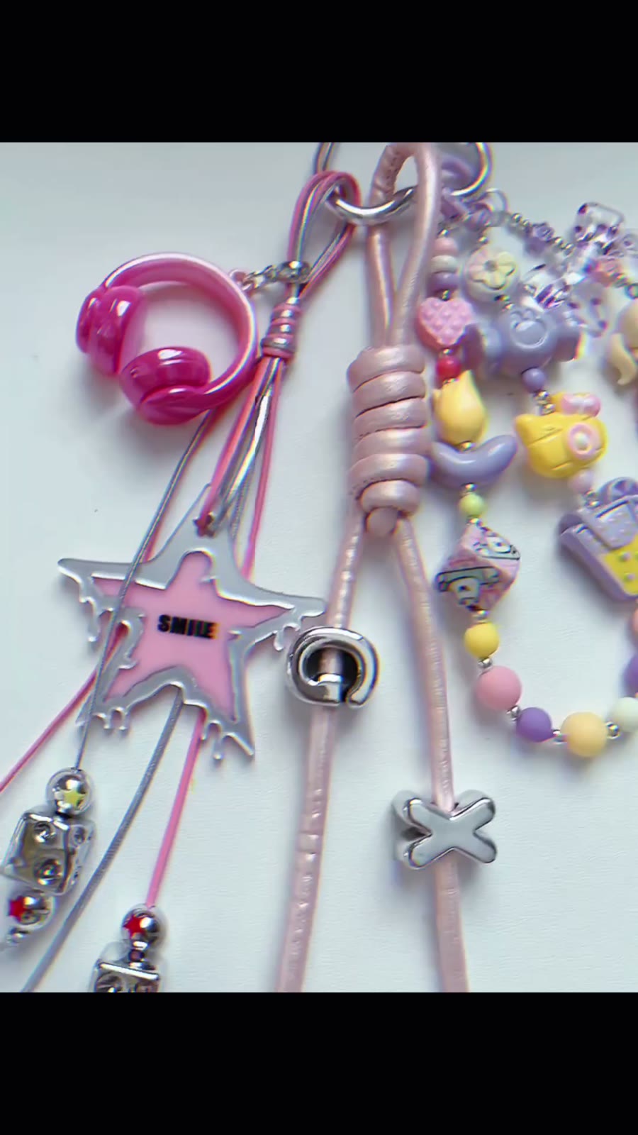 Pink Star Beaded Bag Charm Keychain