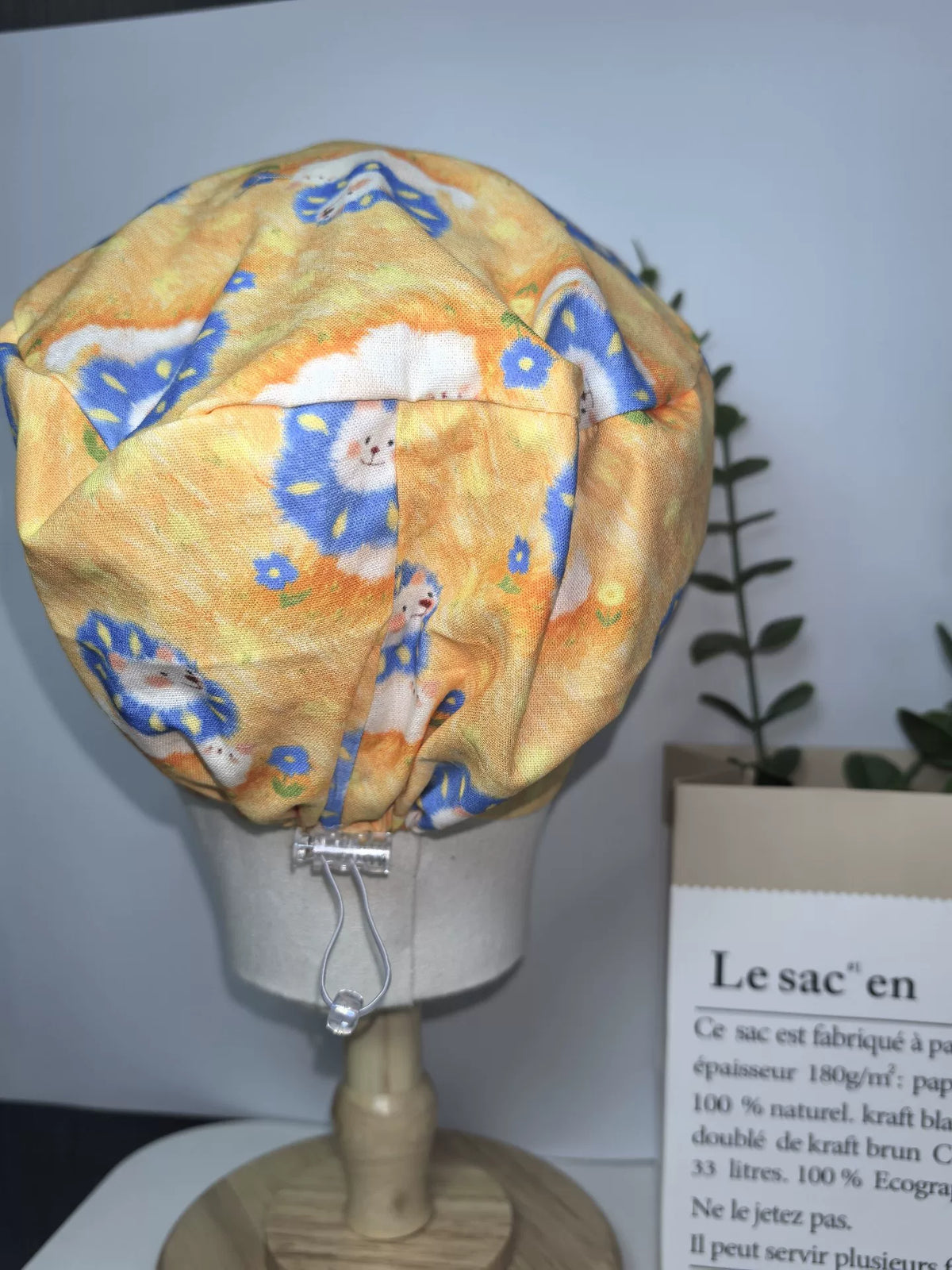Gorro quirúrgico de algodón con estampado de gatos y flores