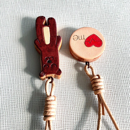Set of Two Leather Charms: Bear and Heart Pendants for Journal, Bag, or Phone