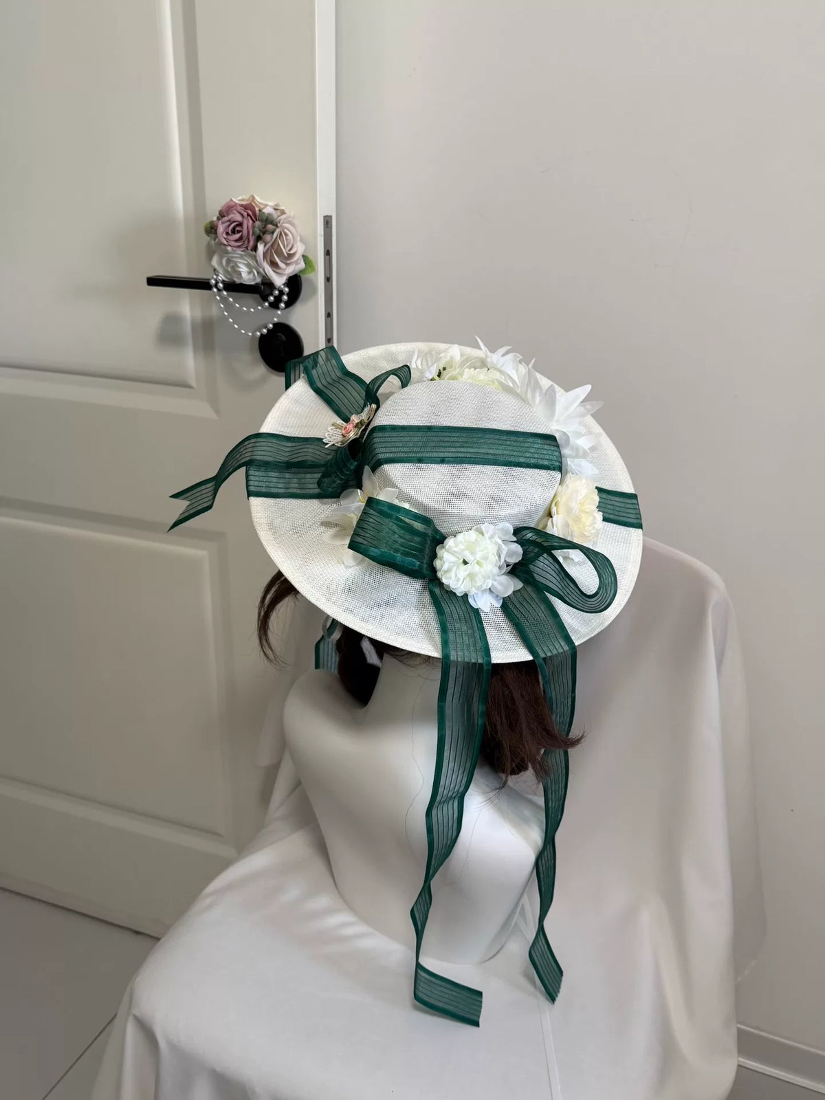 Sombrero de paja Lolita de ala ancha en verde