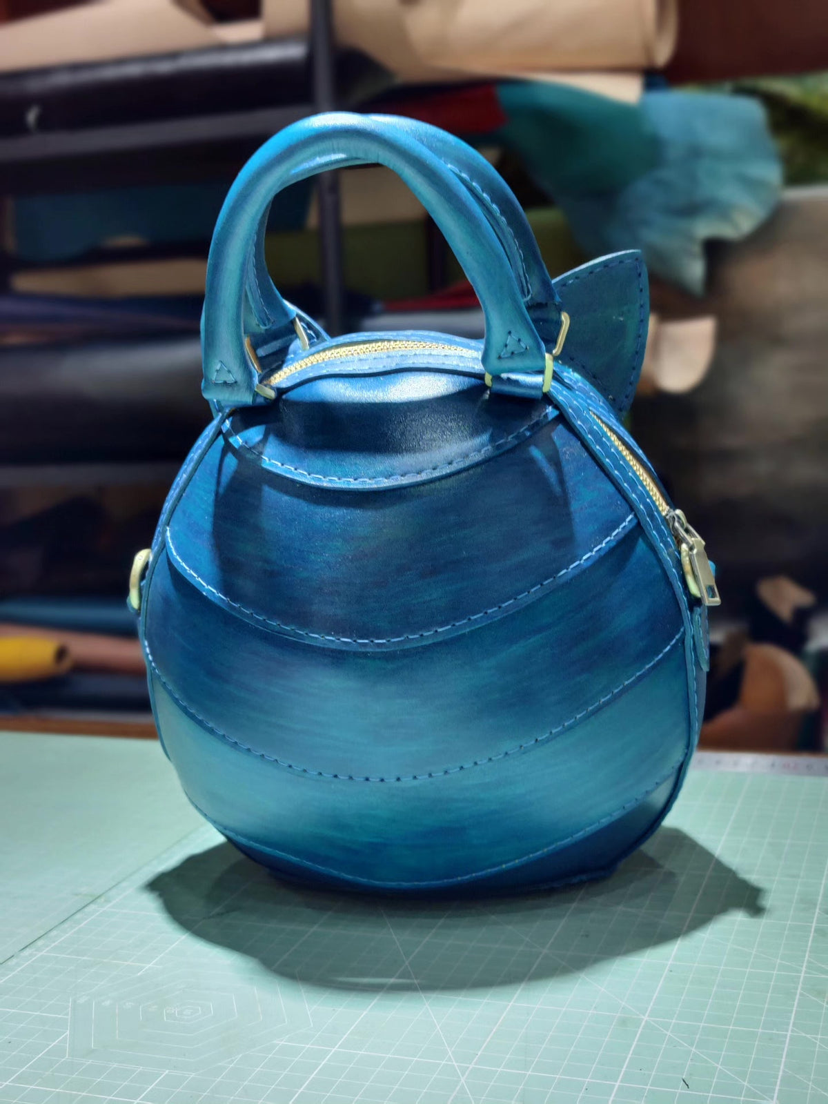 Handcrafted Leather Character Bag with Shoulder Strap