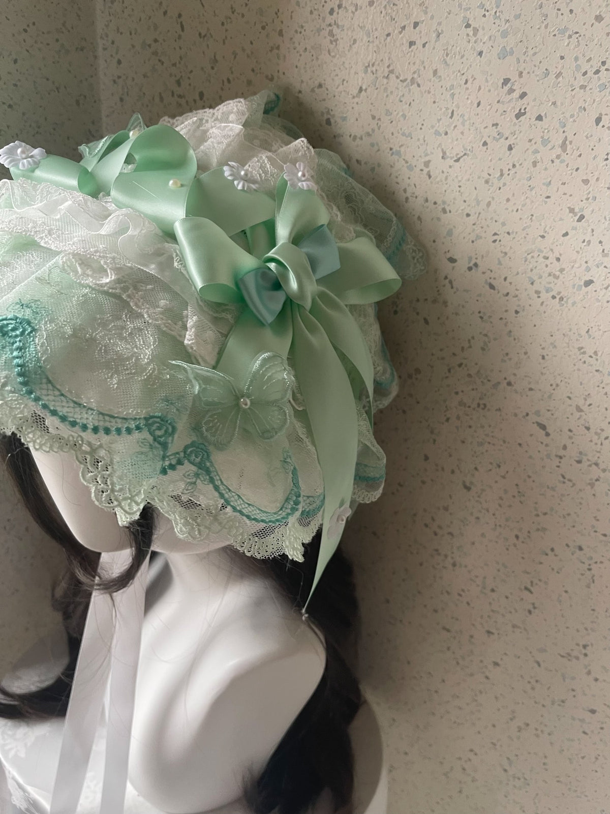 Mint Green Lace Lolita Bonnet Hat