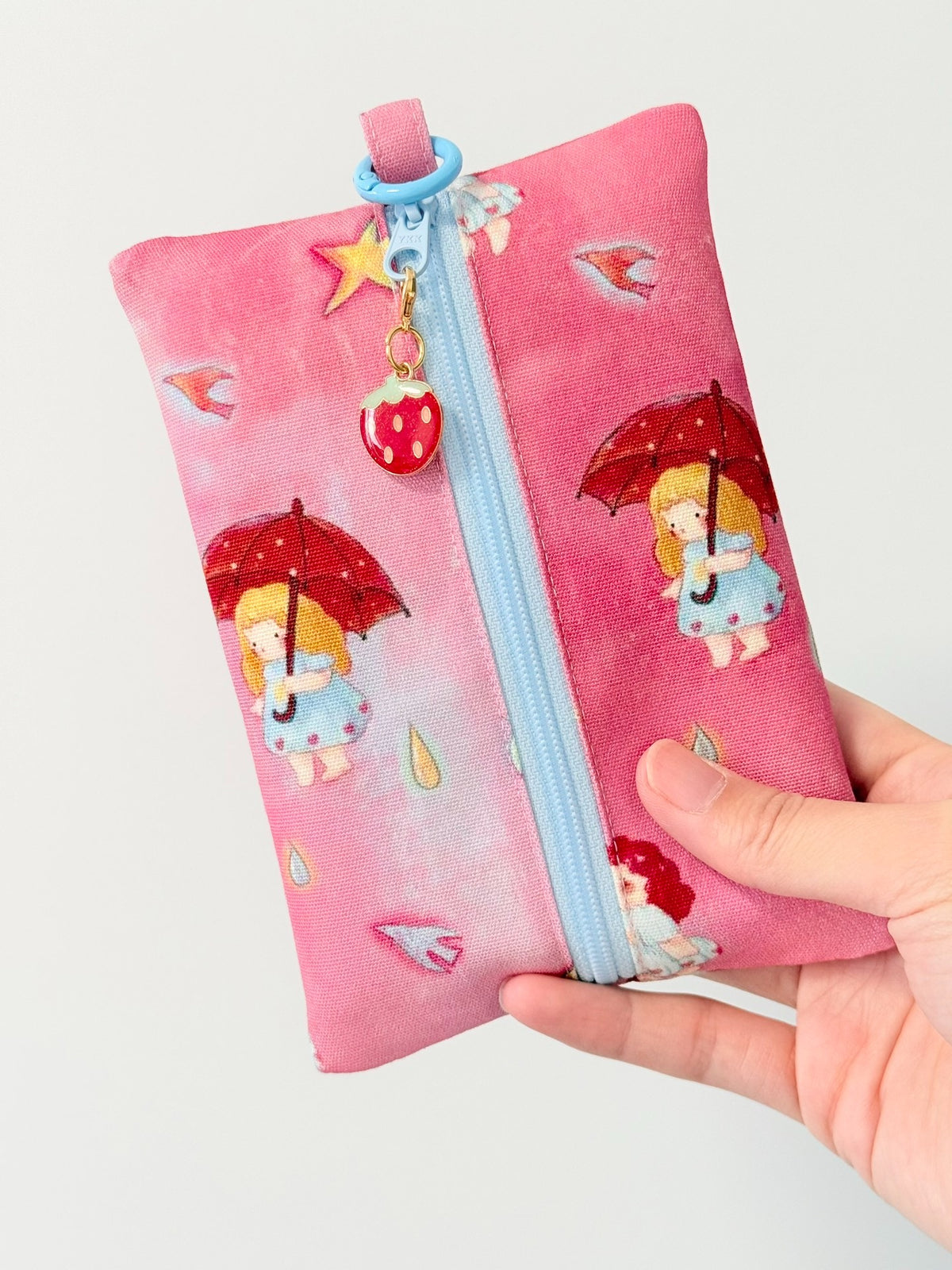 Pink Canvas Tissue Pouch with Cartoon Print