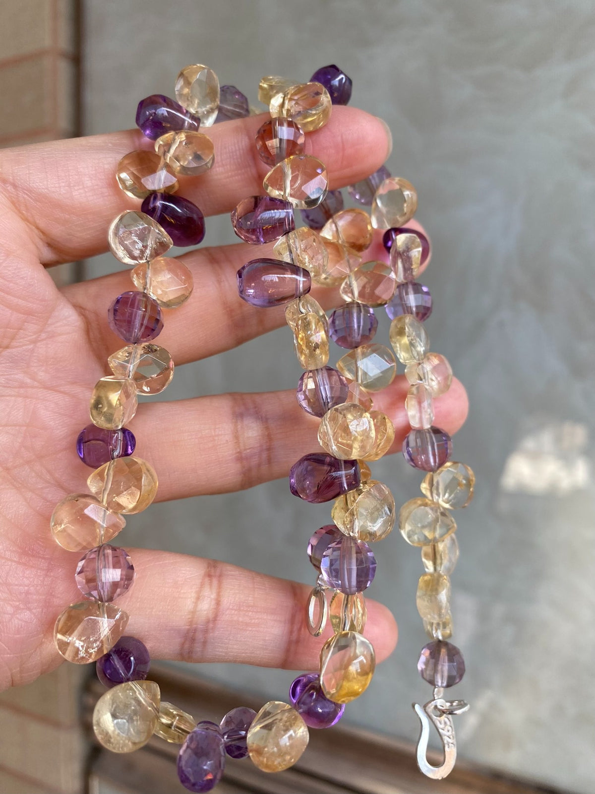Citrine Amethyst Faceted Teardrop Necklace