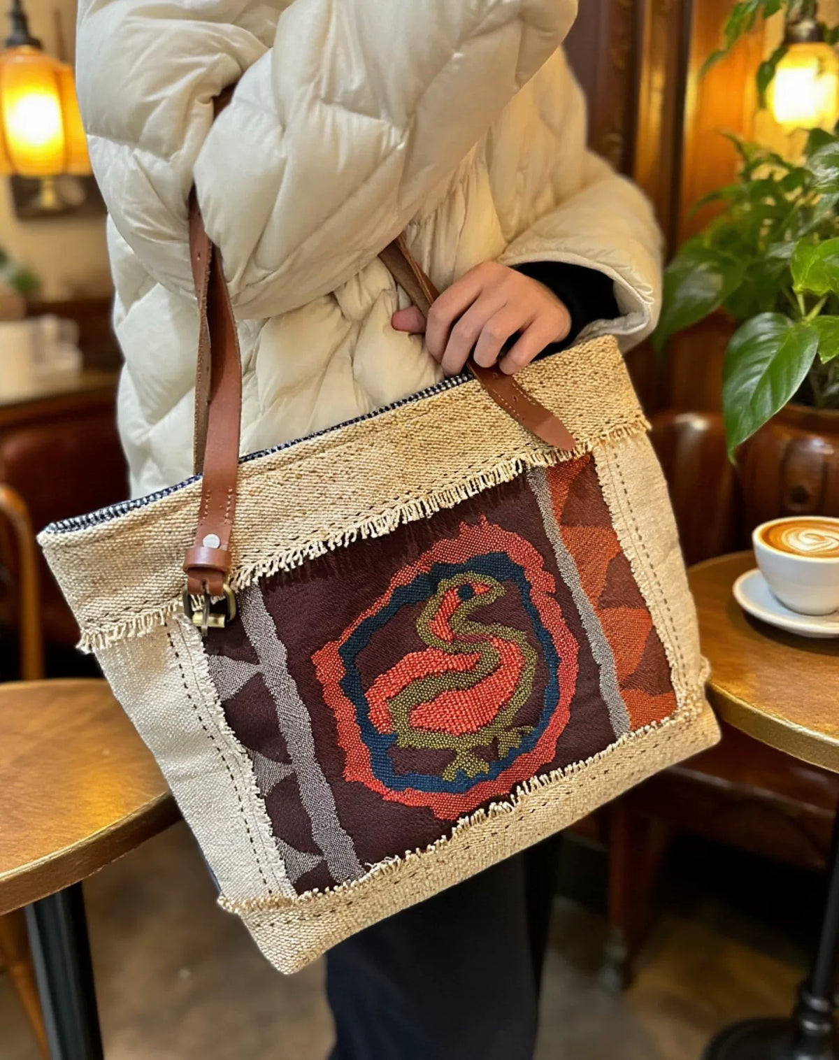 Geometrischer Schwan Seide-Baumwoll-Tote Bag