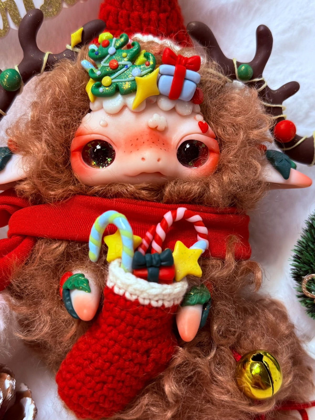 Articulated Christmas Dragon Plush with Faux Fur
