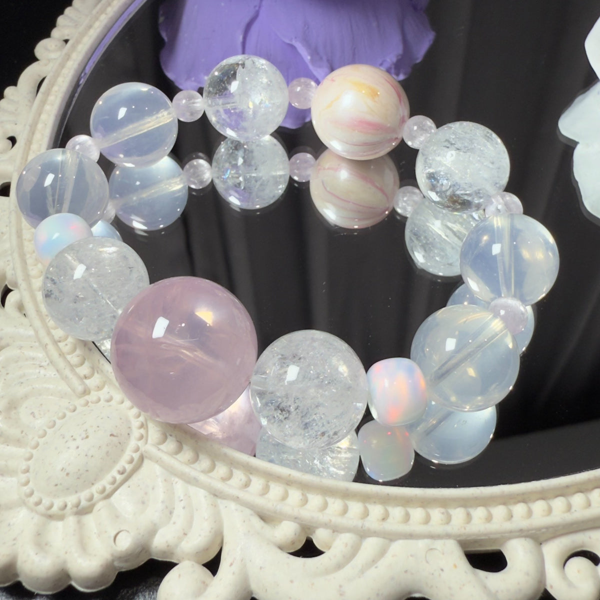 Translucent Rose Quartz Opal Beaded Bracelet