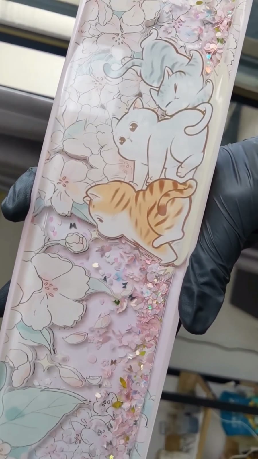 Resin Cherry Blossom Cat Keyboard Wrist Rest