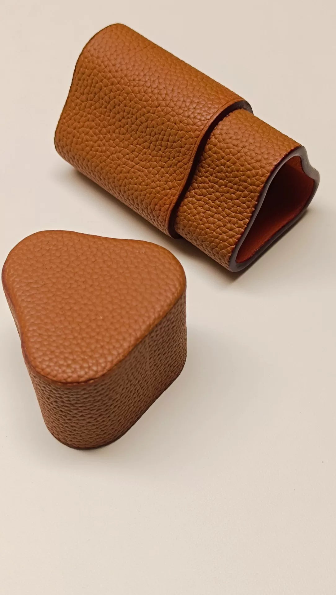 Caramel Togo Leather Triangular Cigar Case