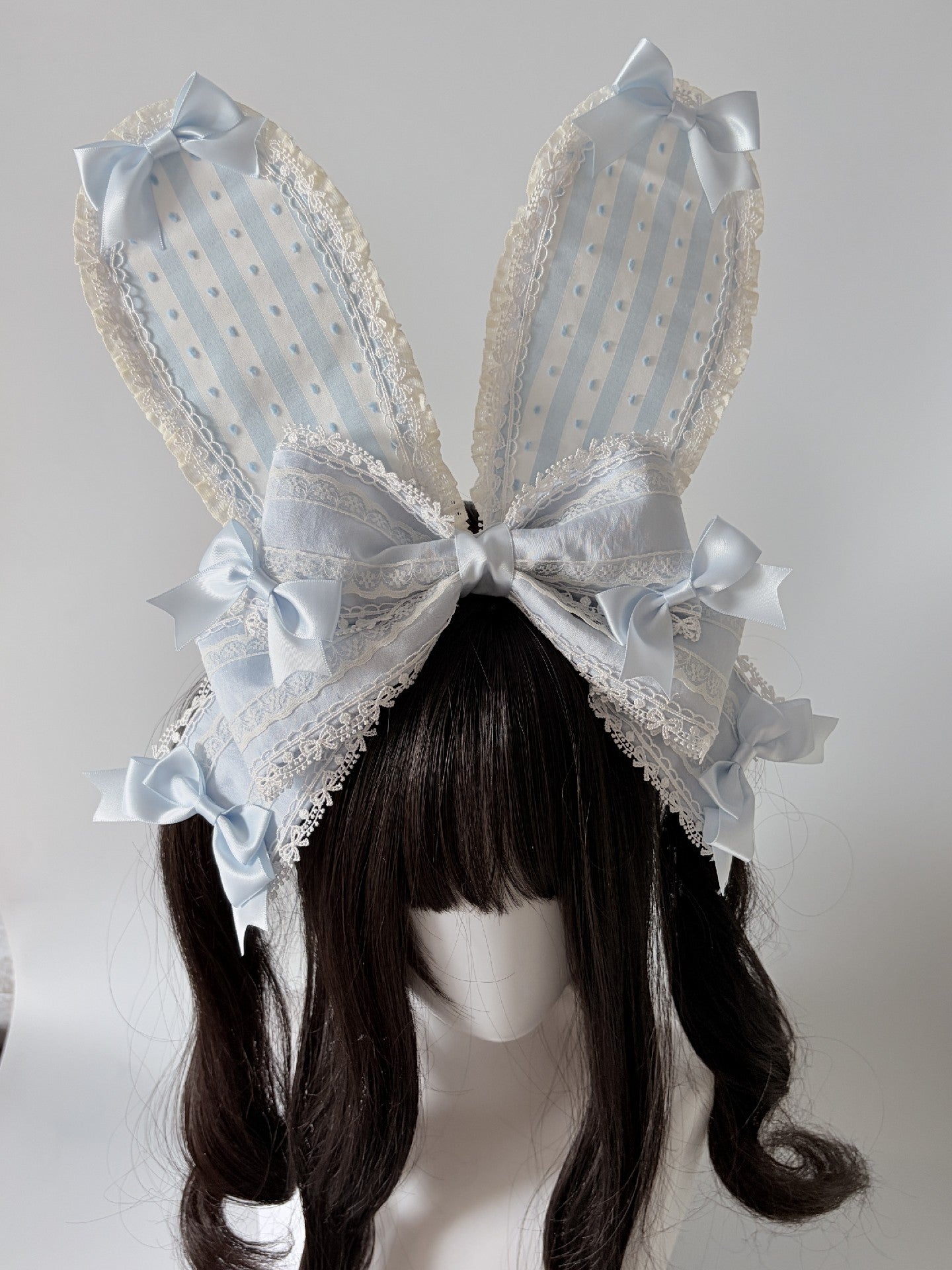 Pastel Blue Lolita Rabbit Ear Headband with Large Center Bow