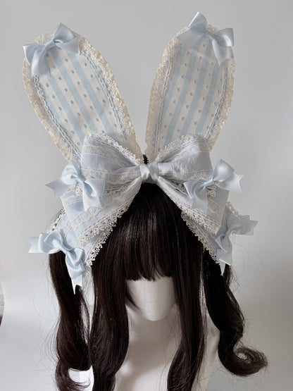 Pastel Blue Lolita Rabbit Ear Headband with Large Center Bow