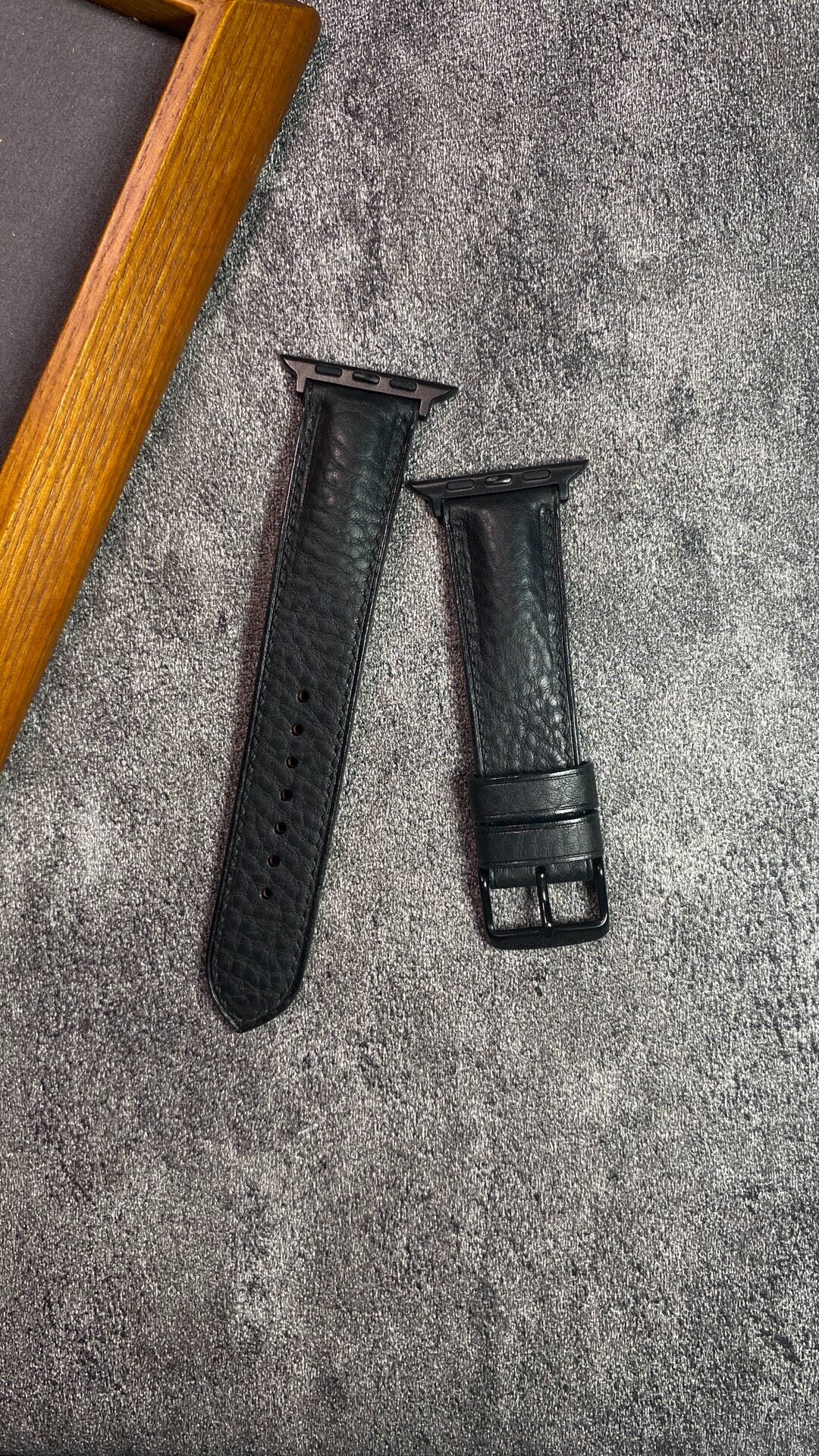 Handcrafted Leather Watch Strap Black Pebbled