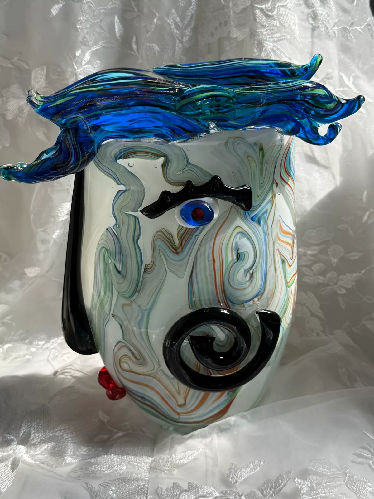 Jarrón de Vidrio de Murano con Rostro Vintage