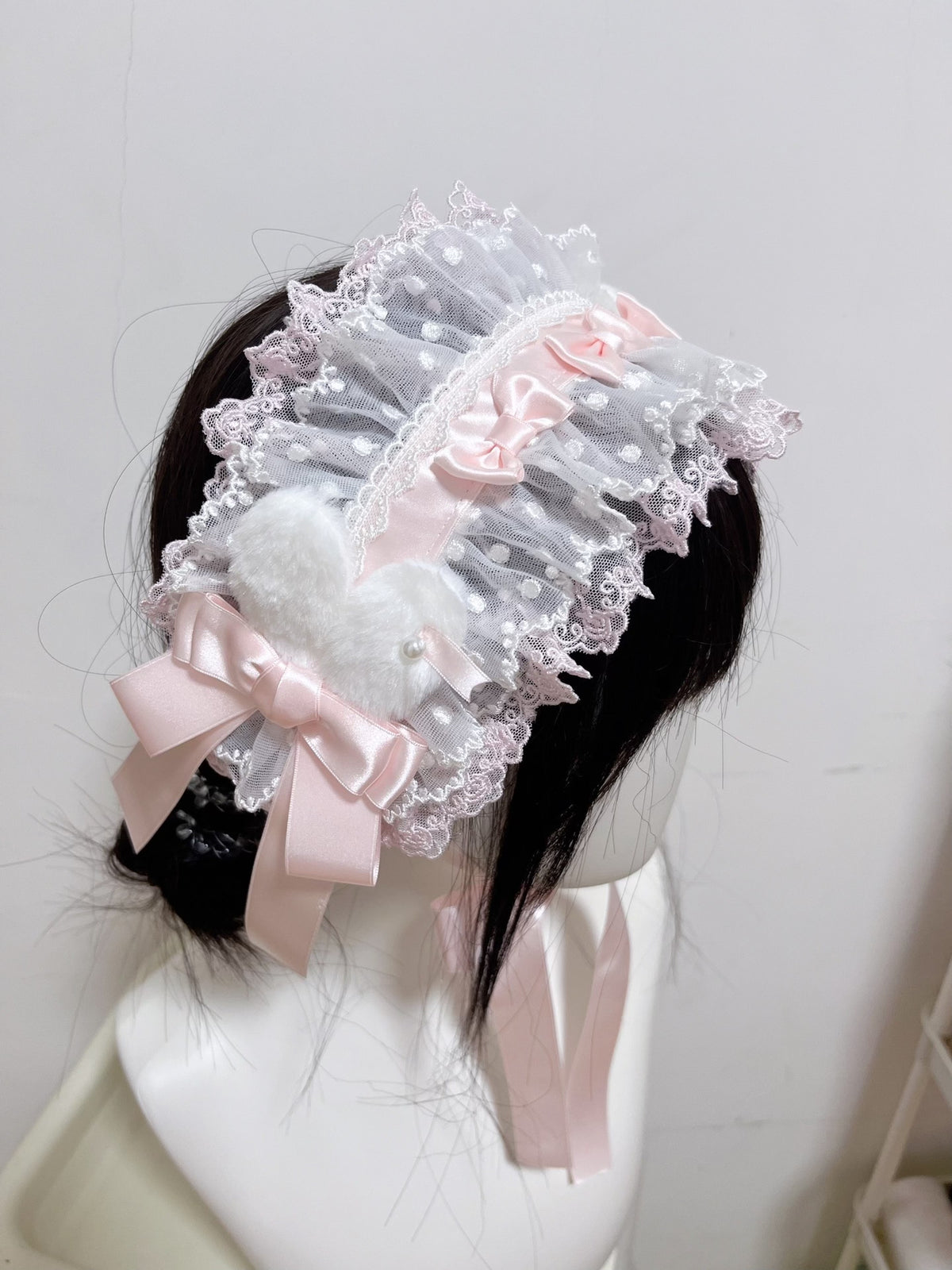 Pink Rabbit Ear Lace Headband