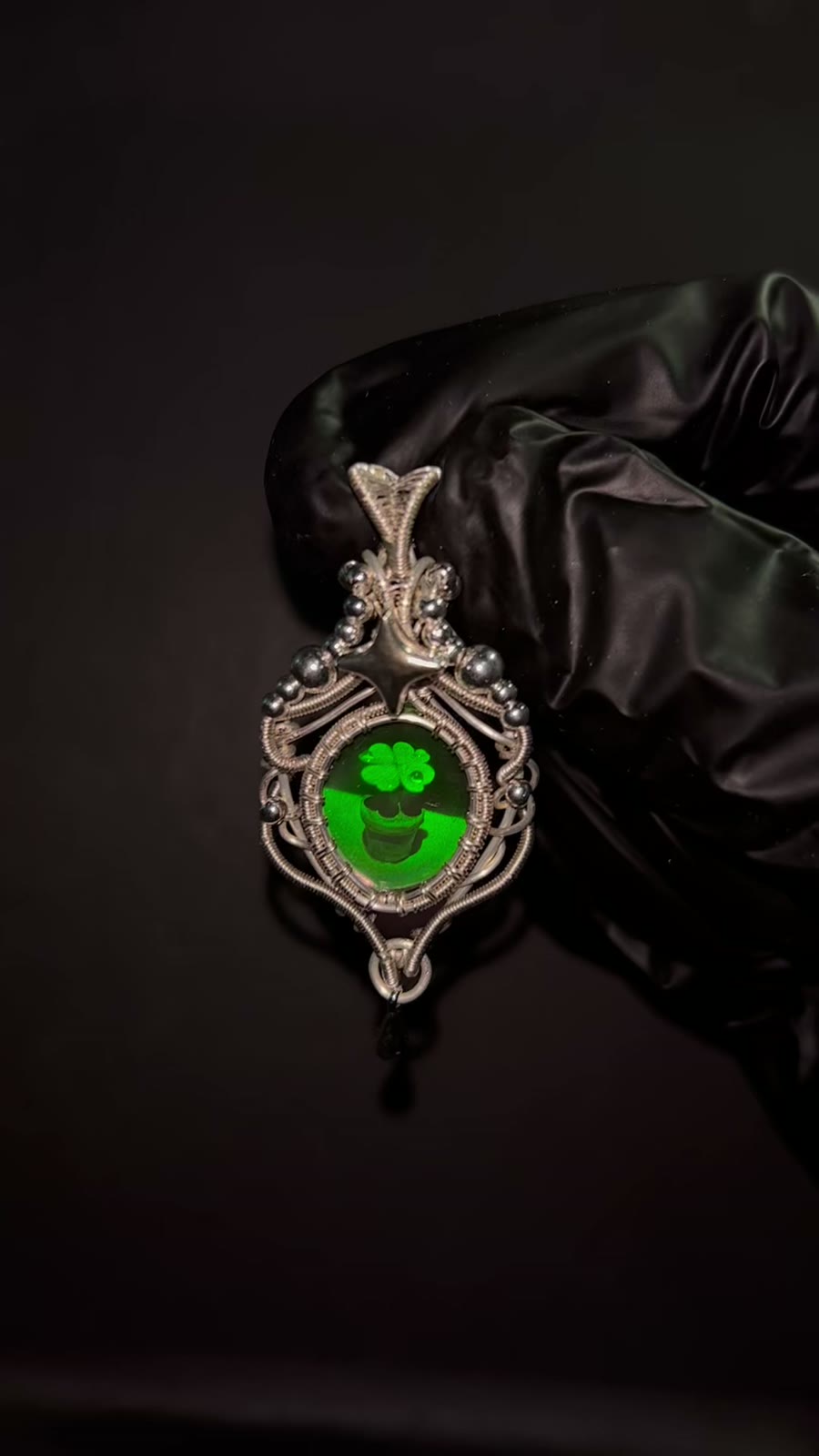 Holographic Four-Leaf Clover Wire Pendant