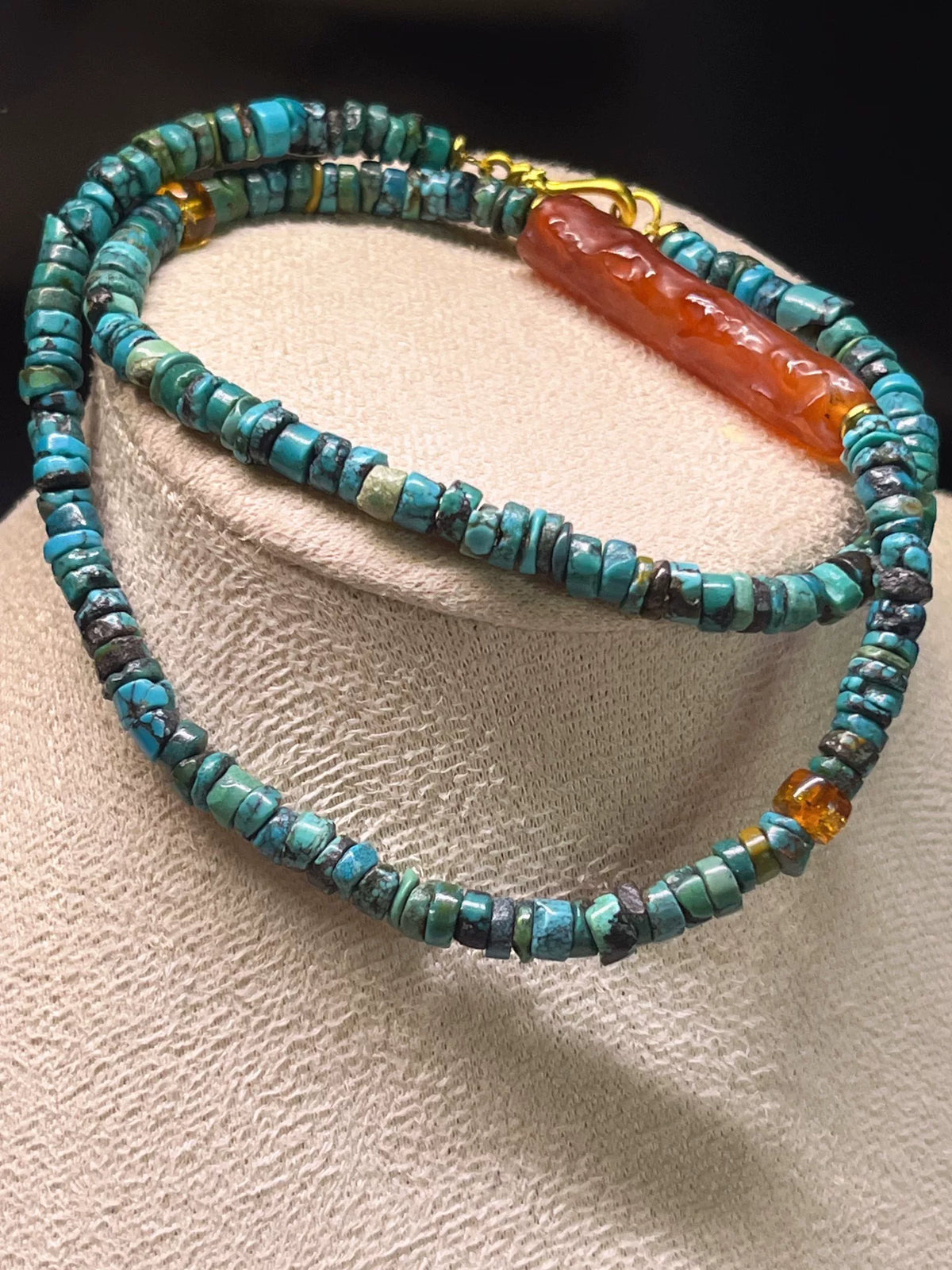 Colier en turquoise naturel du Hubei et agate d'Asie de l'Ouest