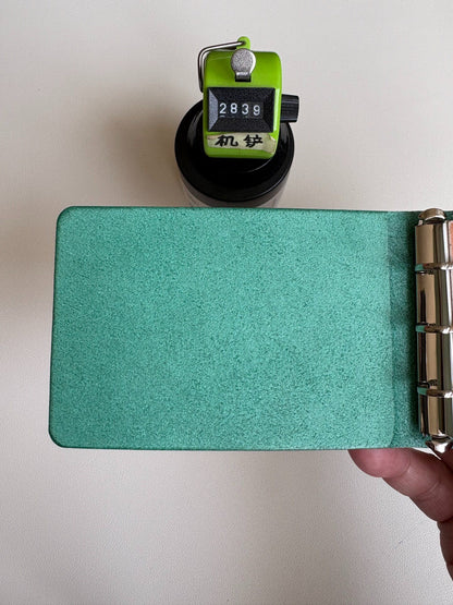 Mint Green Leather Notebook with Three-Ring Binding, 105x67mm