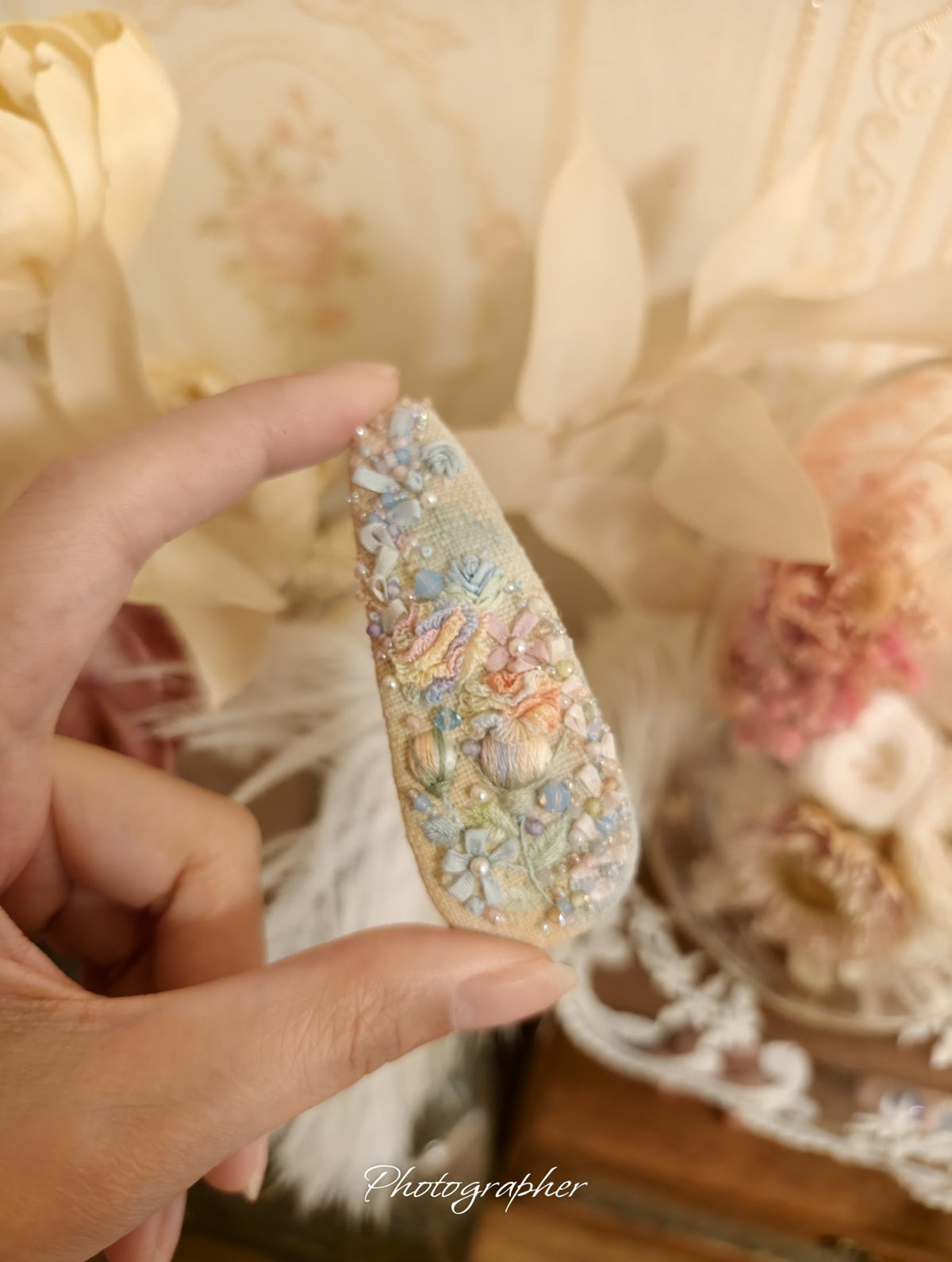 Handmade French Embroidery Hair Clips Imported Fabric