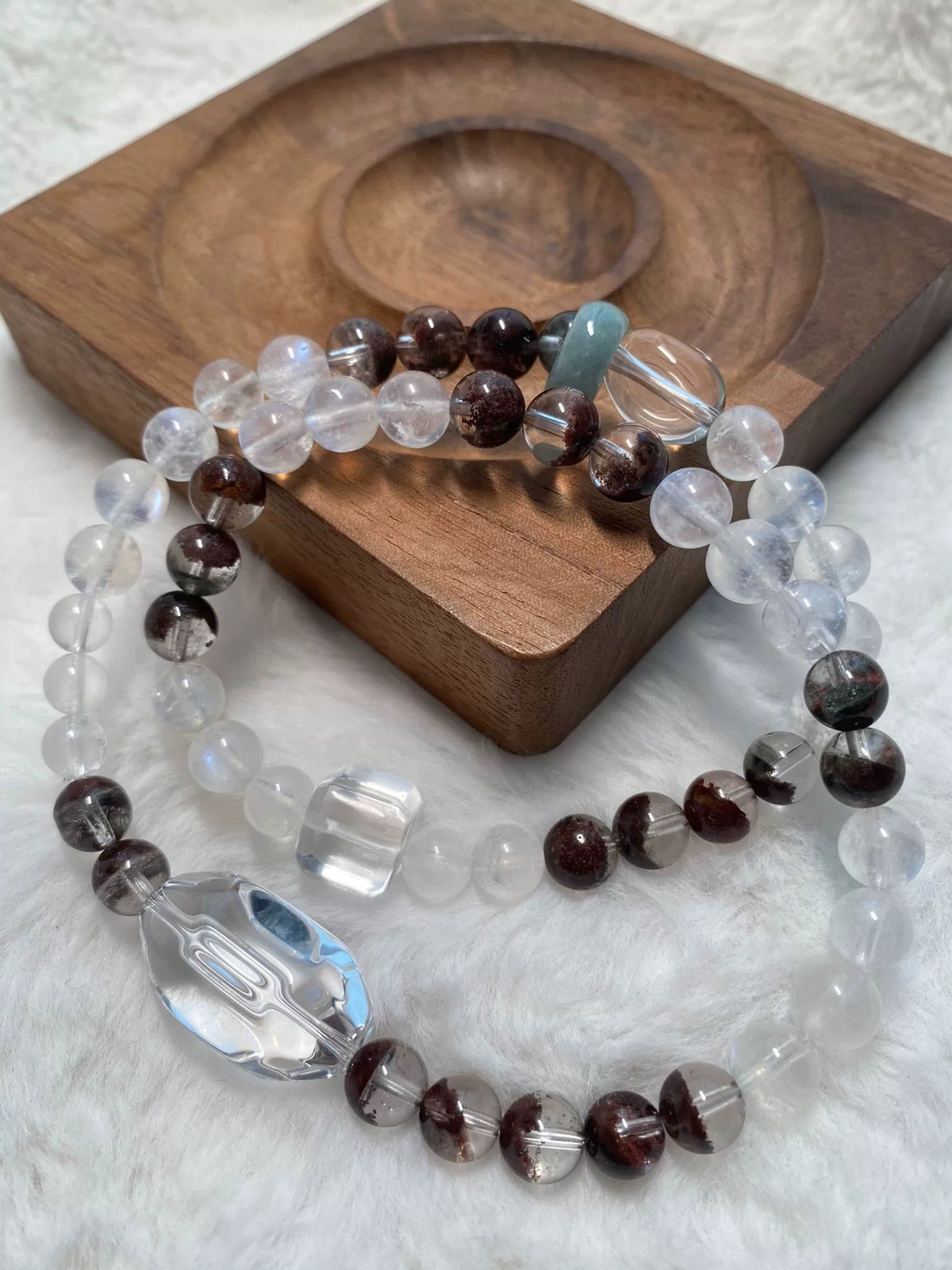 Clear Quartz Phantom Moonstone Beaded Bracelet Set