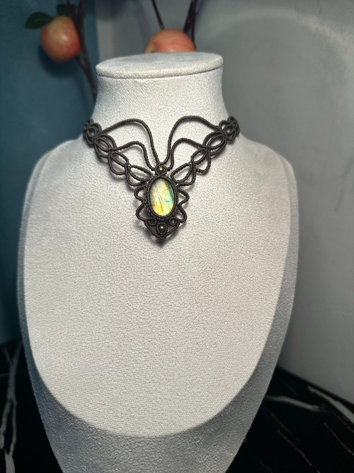 Handcrafted Macrame Necklace With Iridescent Stone
