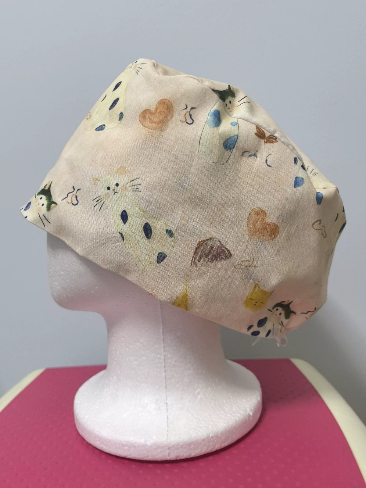 Gorro quirúrgico de algodón con estampado de gatos