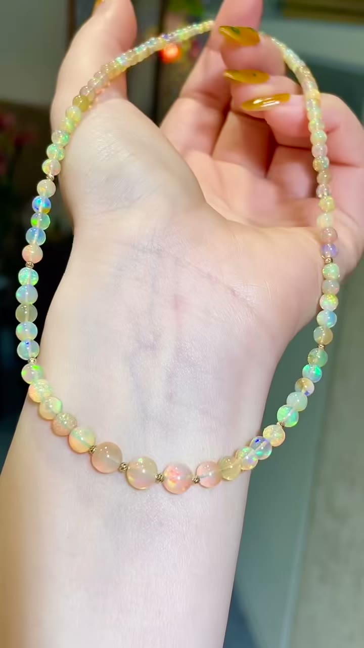 Opal Necklace Graduated Beads Gold Toggle