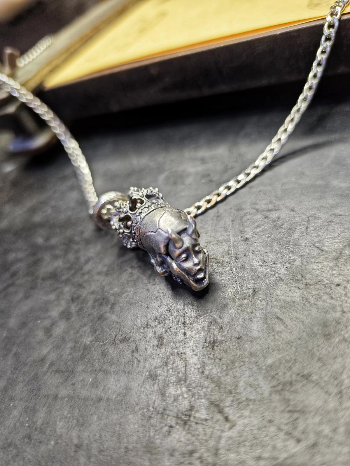 Skull Emperor Silver Pendant Gold Inlay
