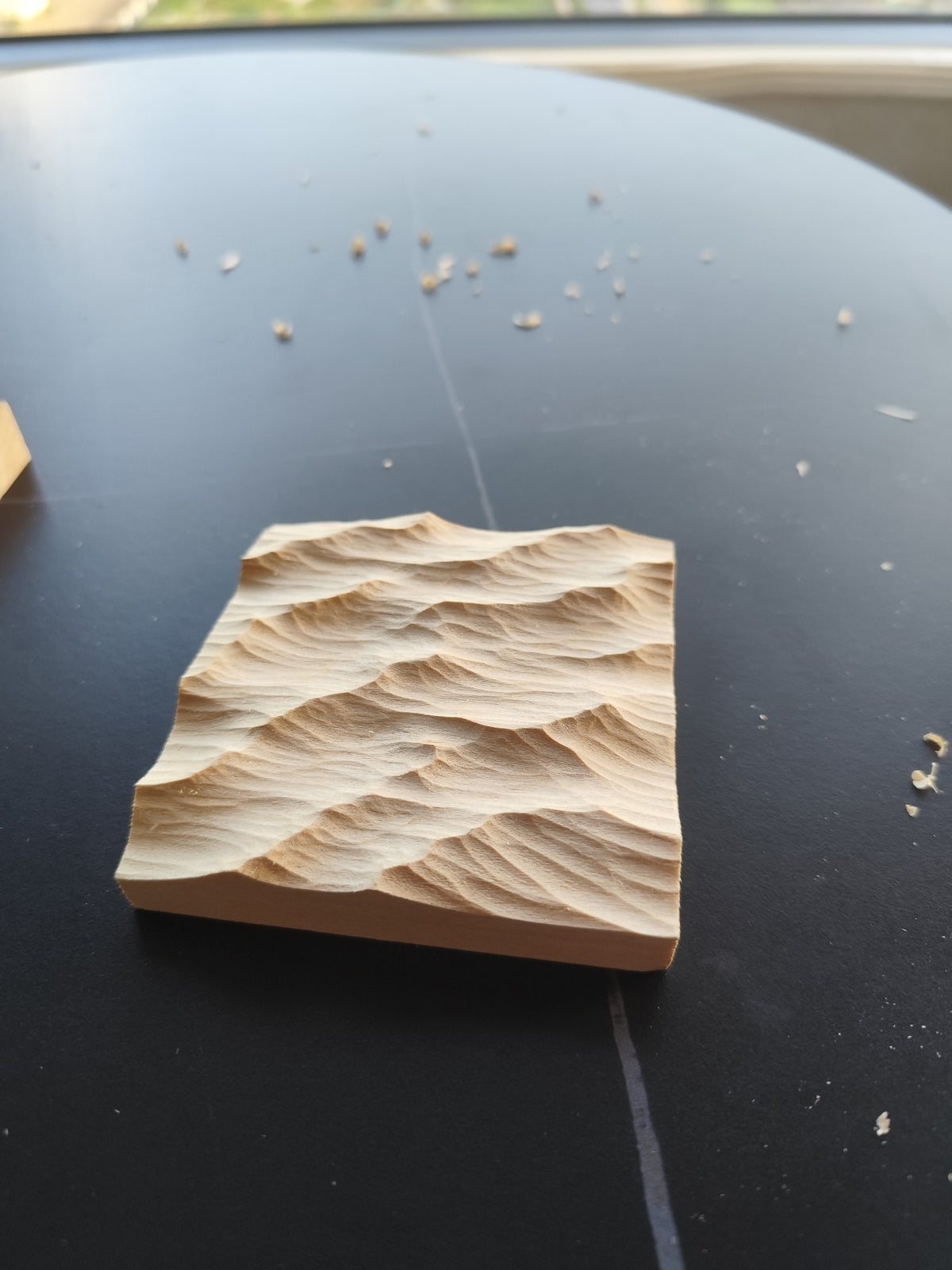 Handcrafted Linden Wood Wave Relief Carving