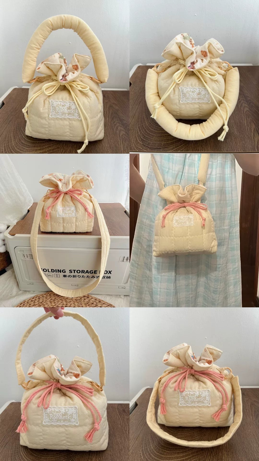 Quilted Drawstring Pouch for Camera and Cosmetics