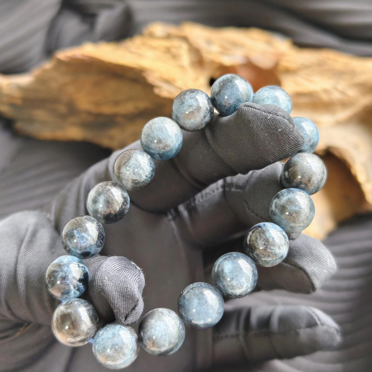 Pulseira de Contas de Aquamarina Olho de Gato