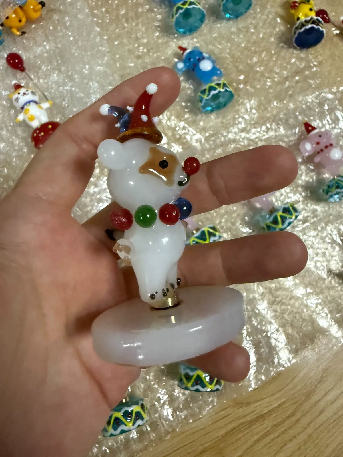 Rotating Liuli Glass Clown Dog Figurine