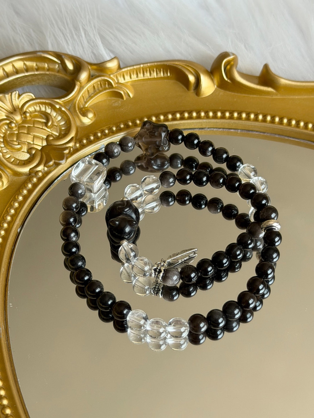Silver Obsidian Double Loop Crystal Bracelet