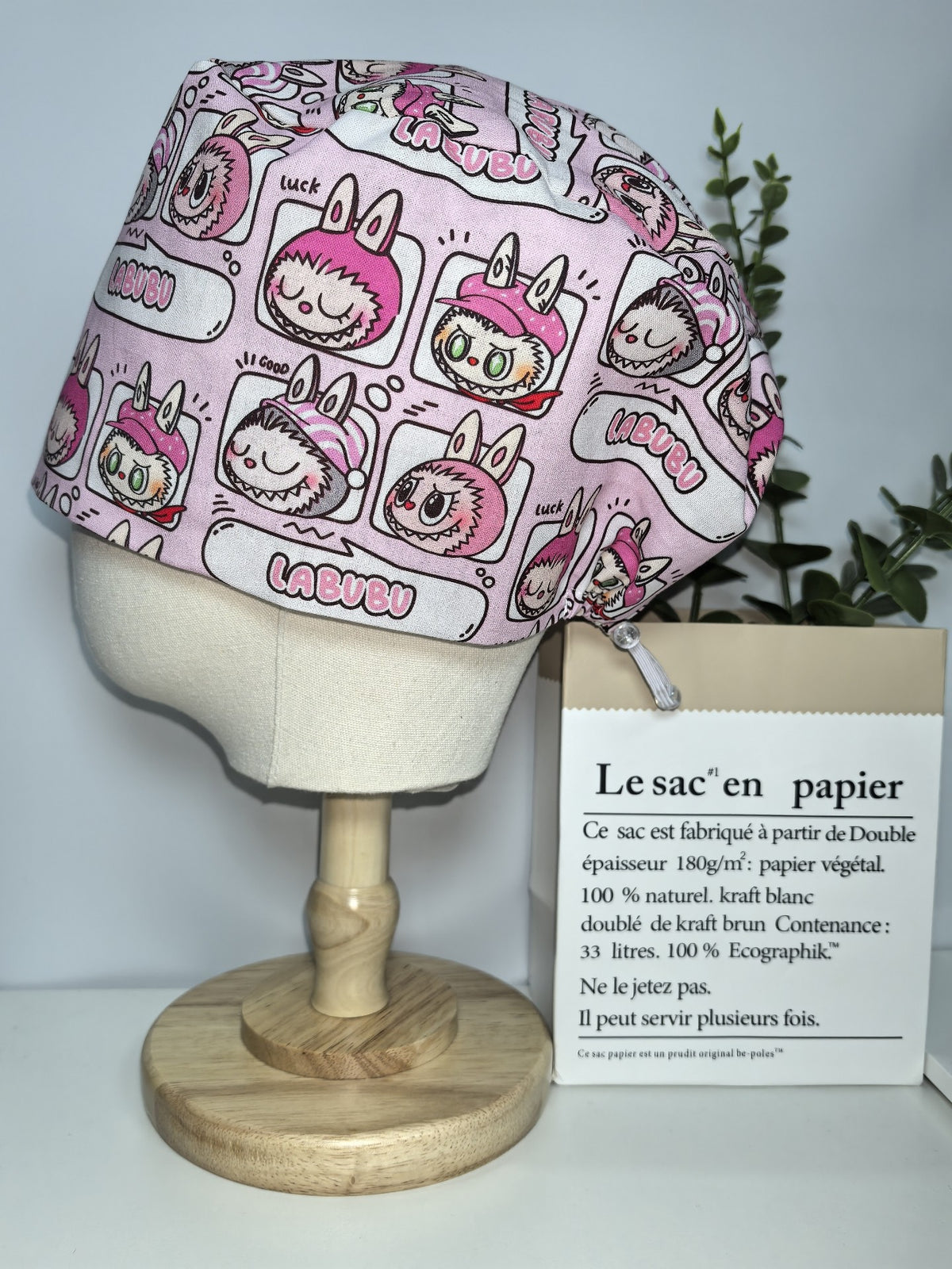Pink Labubu Print Cotton Surgical Cap