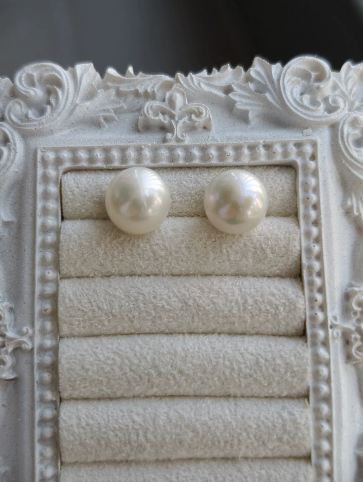 White Freshwater Pearl Stud Earrings 925 Silver