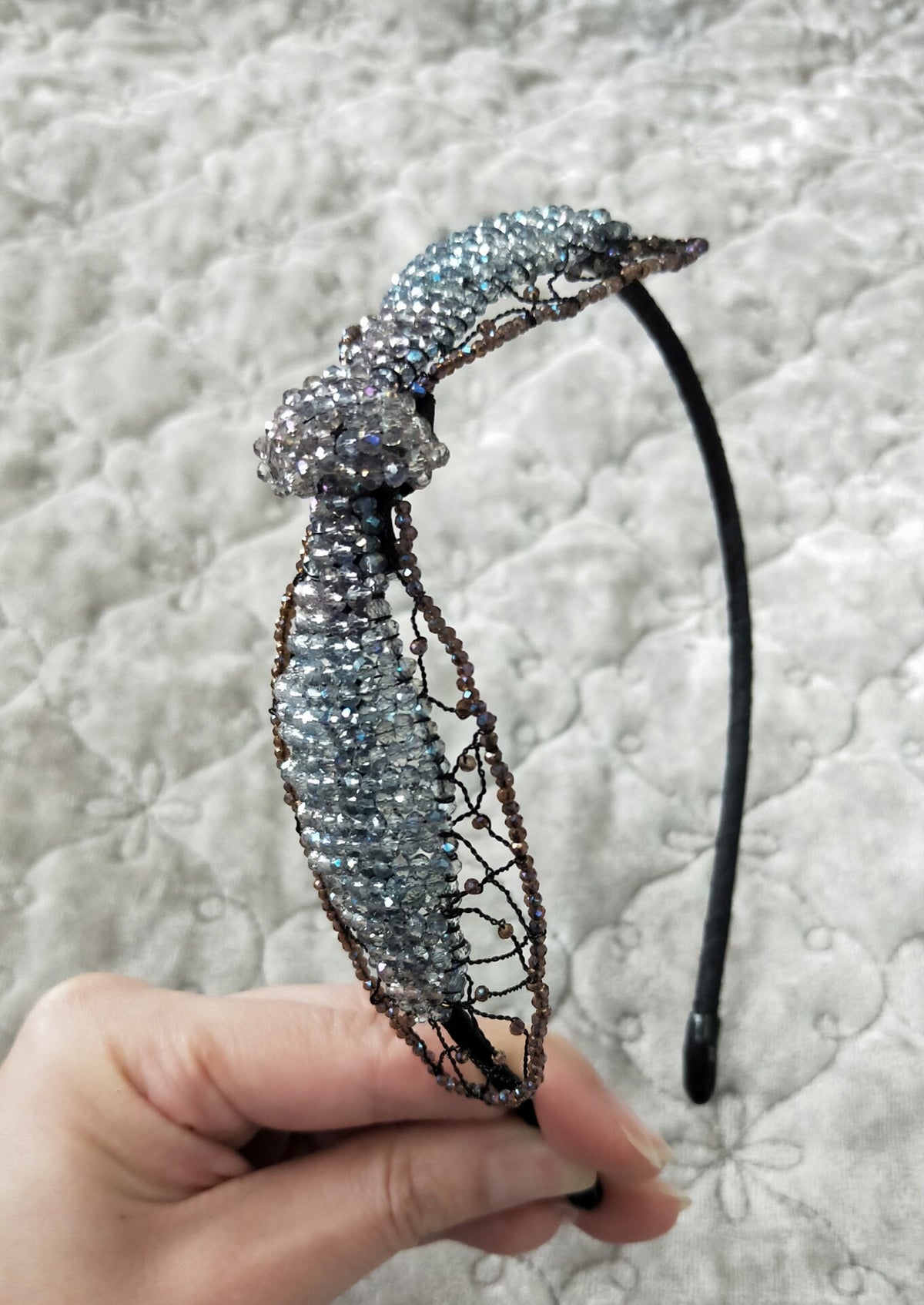 Crystal Bow Headband Iridescent Silver