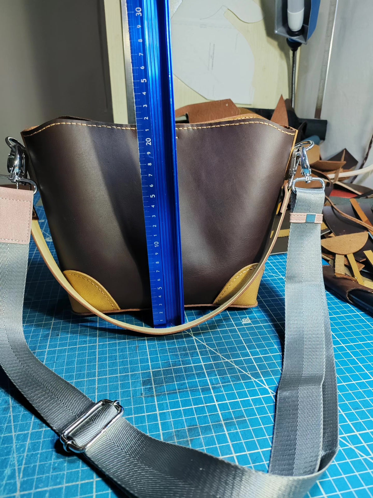 Handmade Brown Leather Bucket Shoulder Bag