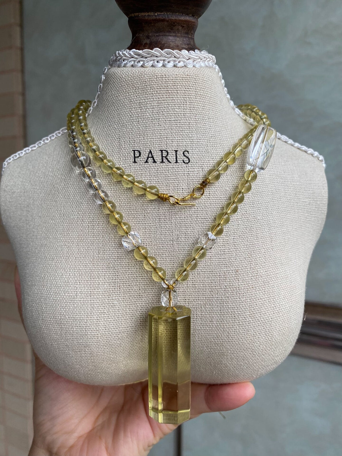 Lemon Yellow Crystal Necklace with Column Pendant