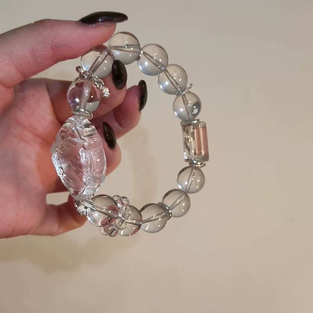 Bracciale in quarzo ialino naturale e argento sterling con volpe