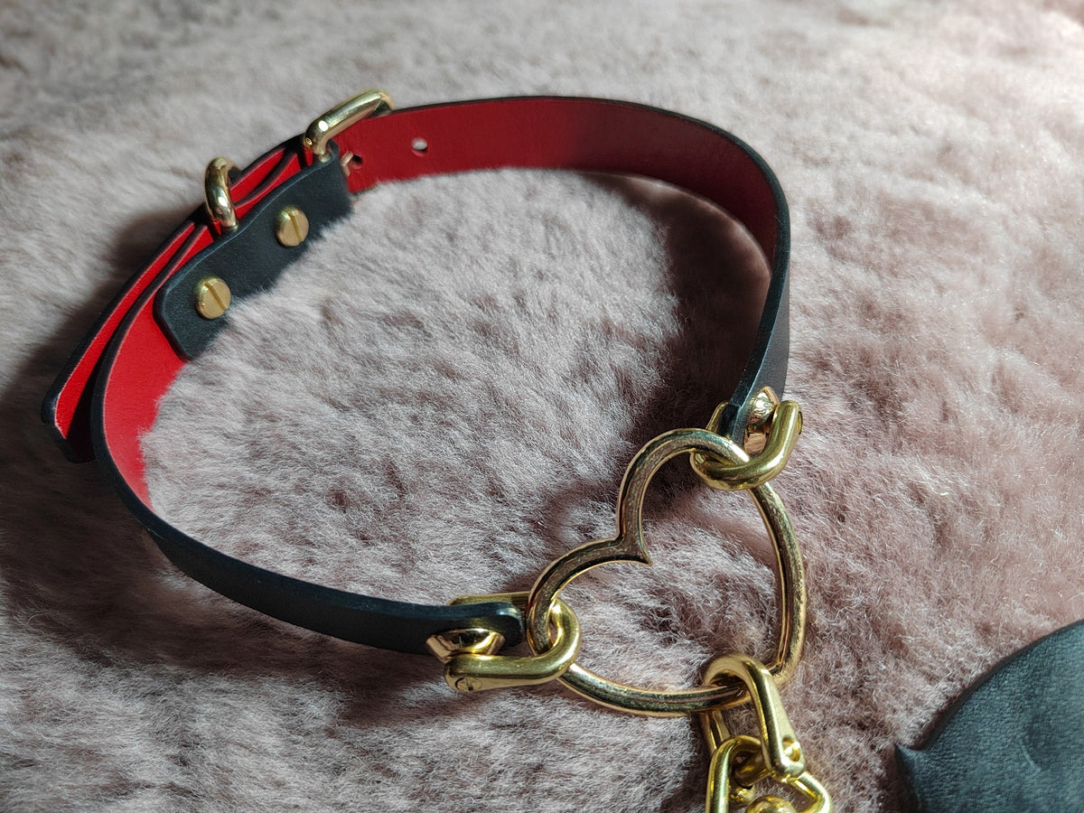 Handmade Leather Pet Collar with Heart Ring