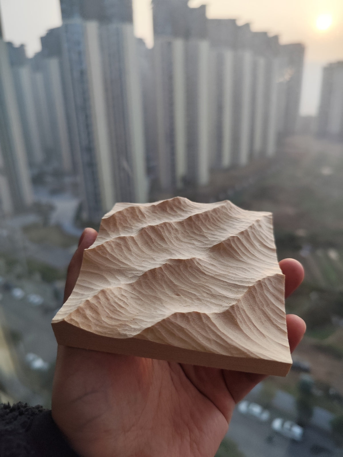 Handcrafted Linden Wood Wave Sculpture 10cm
