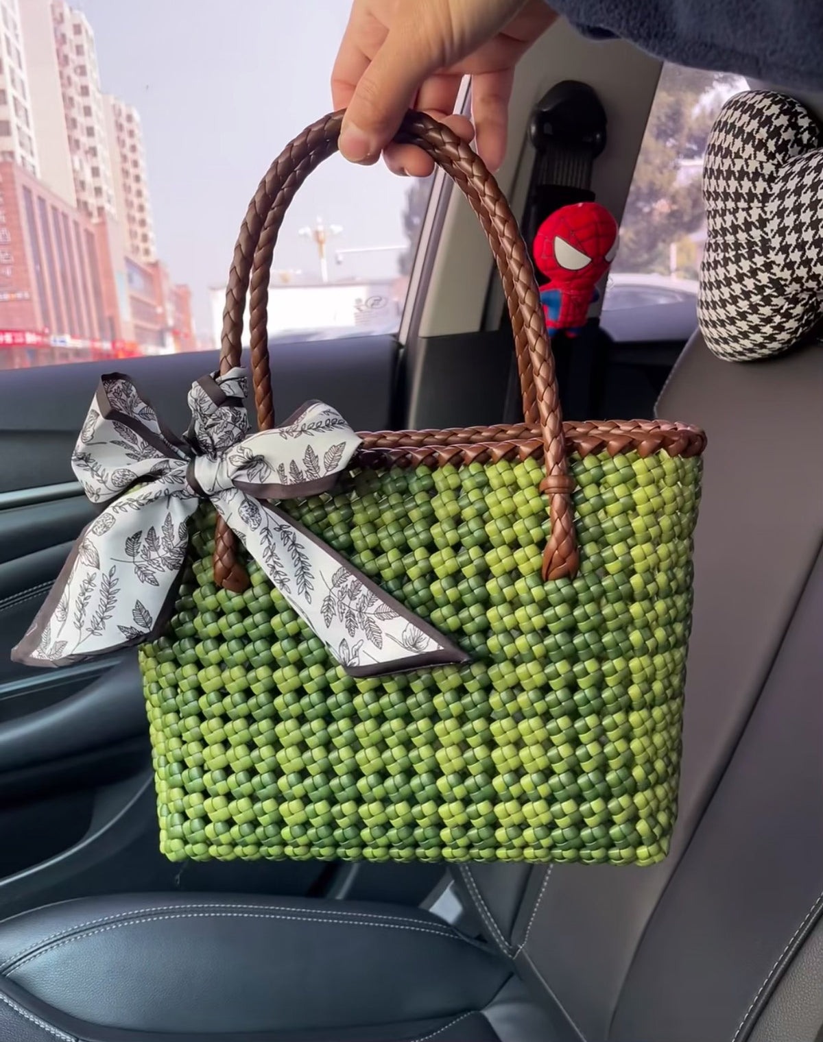 Handwoven Rattan Tote Bag Gradient Green