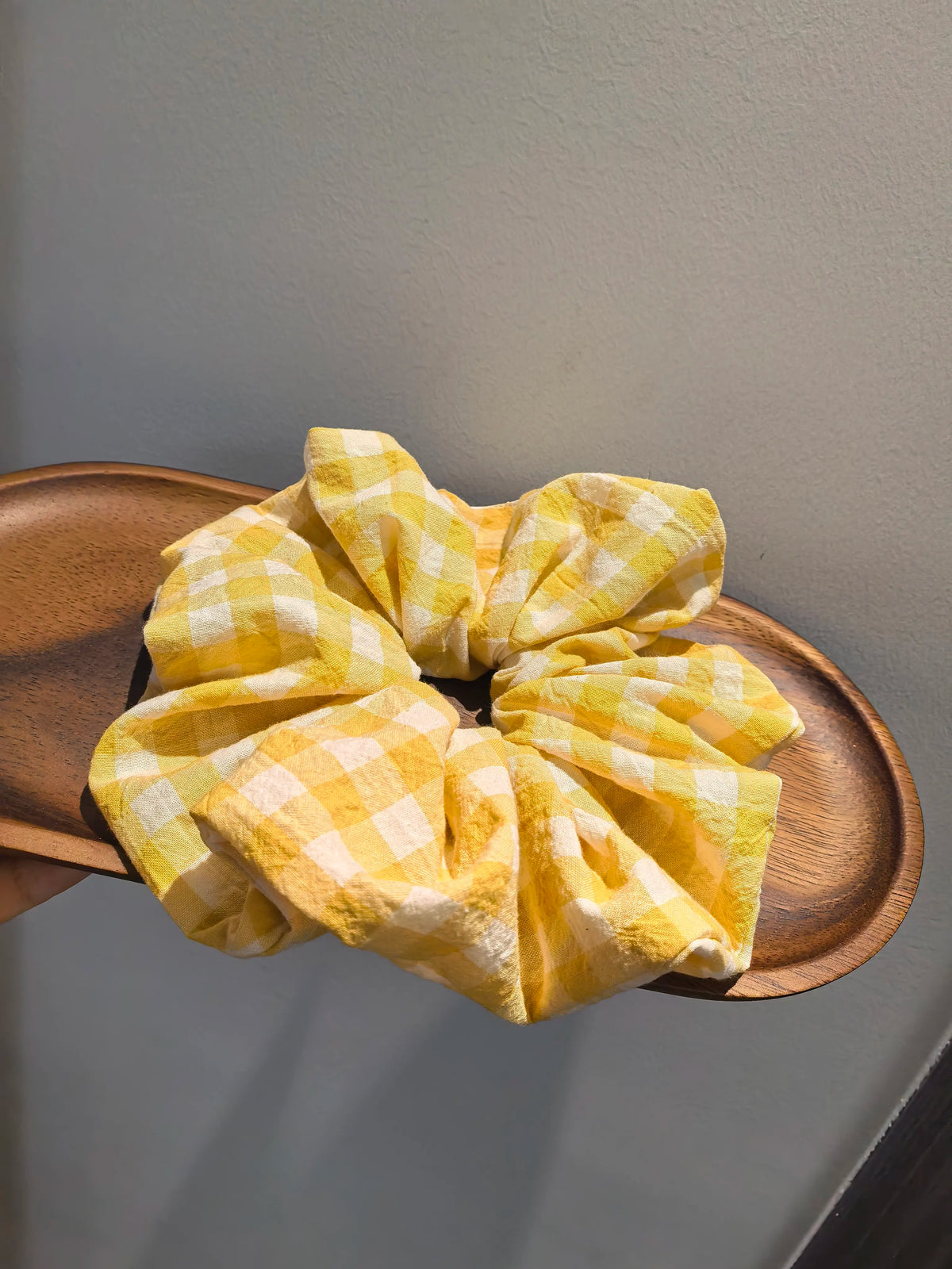 Handmade Yellow Gingham Cotton Scrunchie
